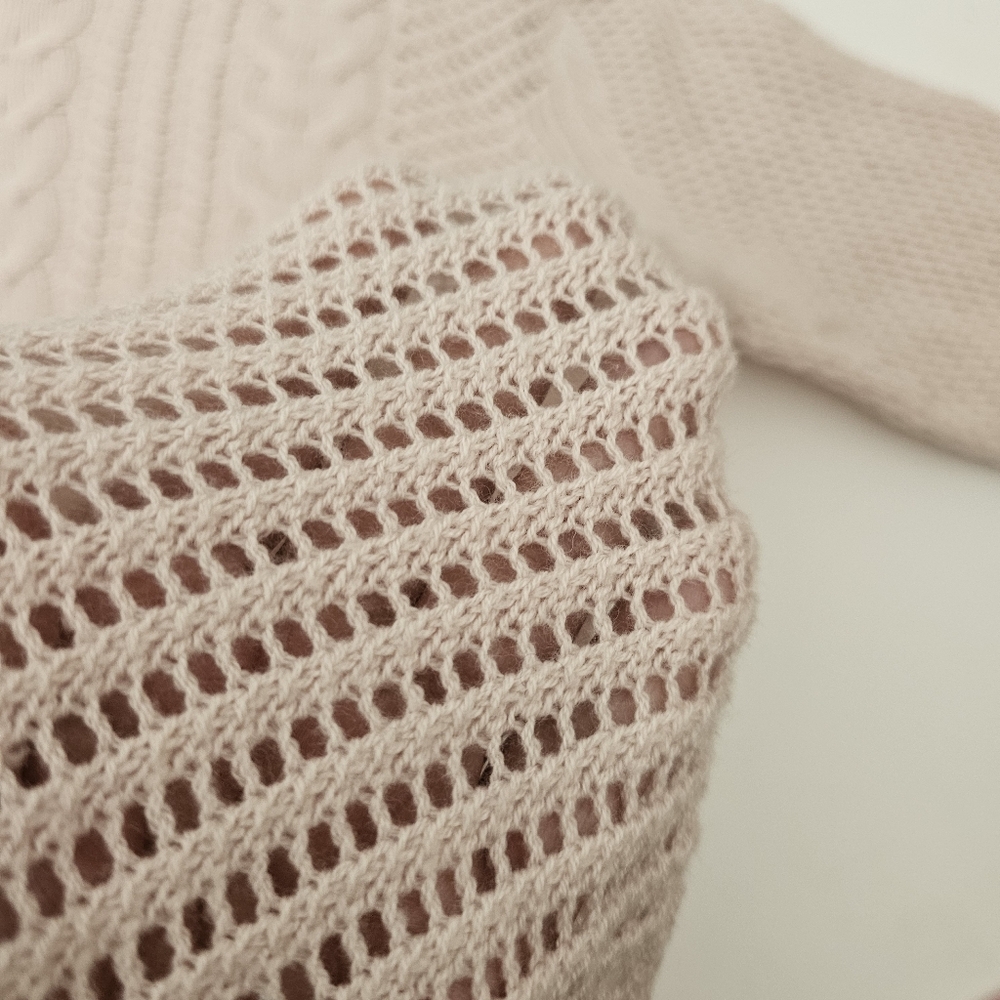 Paige Light Pink Merino Wool Blend Cableknit Sweater Small Lightweight - Picture 4 of 8